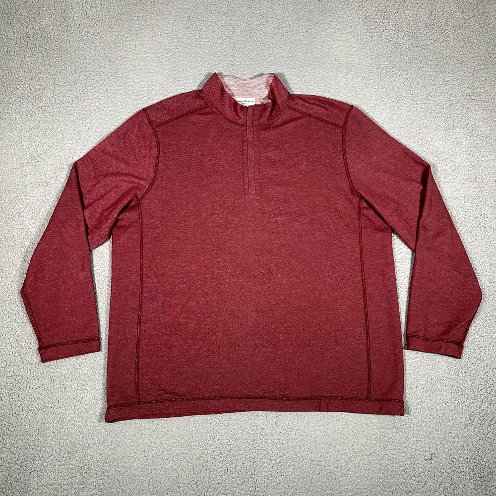 Tommy Bahama Sweater Mens XL Burgundy Reversible 1/4 Zip Casual Preppy Logo